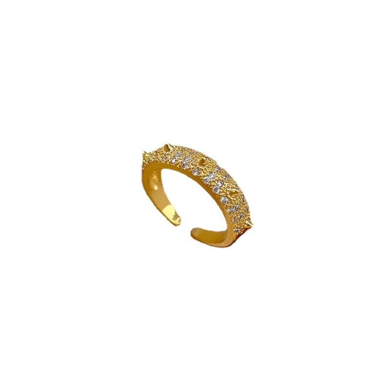 Real Gold Electroplated Opening With Thorns, Women'S Fashion Slightly Inlaid Light Luxury Ring, Index Finger Ring, The Same Cold Wind