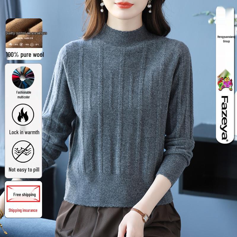 Women's Autumn Winter Wool Sweater: Short Half-High Collar, Knitted, Perfect for Mothers