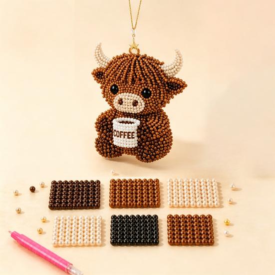 DIY Highland Cow Beading Kit Cute 3d Cow Bead Craft Pendant with Colorful Beads