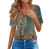 Women's T Shirt Tee Print Button Short Sleeve Tunic Daily Weekend Fashion Basic V- Neck Regular Top