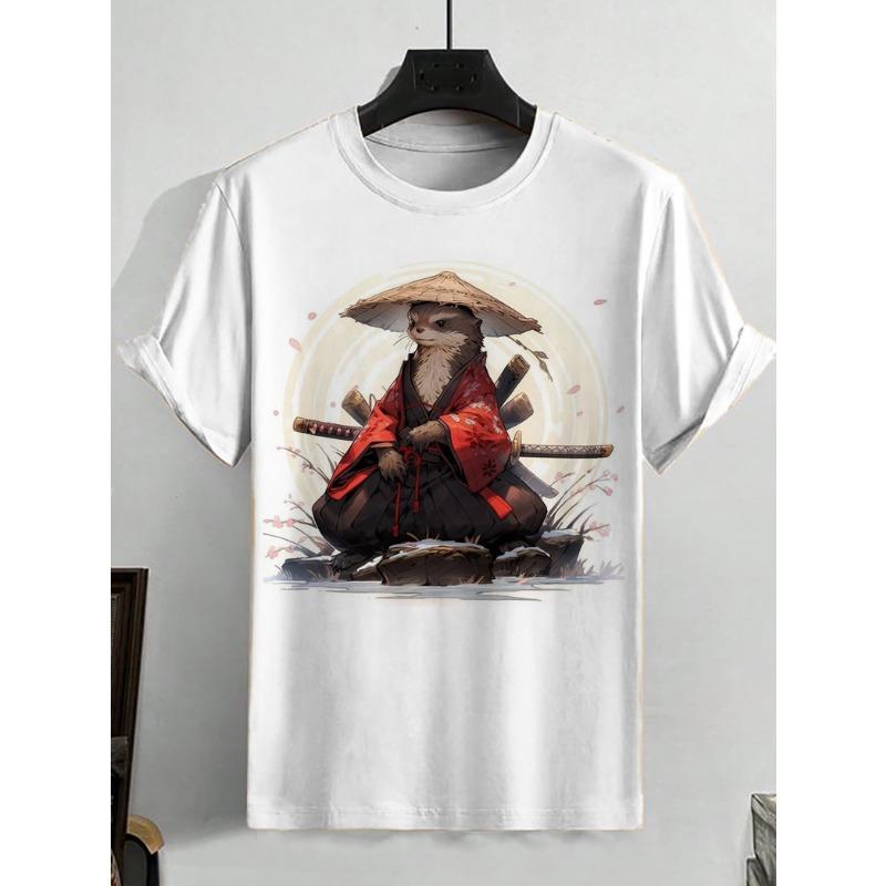 

Футболка с принтом мультяшного кота для мужчин, футболка в стиле аниме, топы для активного отдыха в стиле хип-хоп, повседневная свободная футболка с коротким рукавом, мужская одежда 5XL