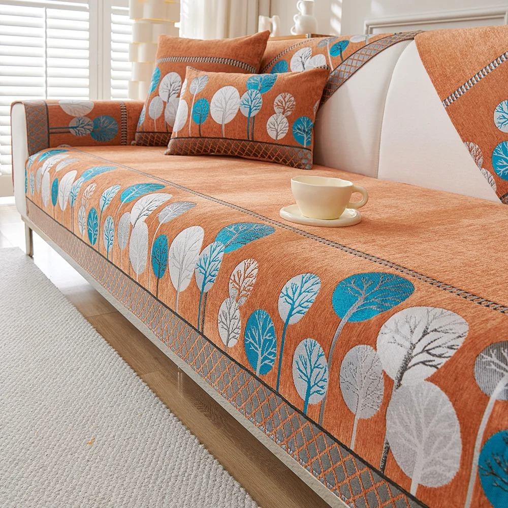 Chenille Sofa Mat Non-slip Solid Color Couch Four Season Universal Sofa Cover Jacquard Combination Superior Quality Sofa Cushion