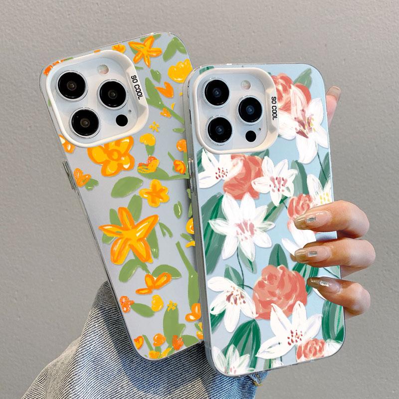 Fashion Colored Flower Laser Phone Case For Samsung Galaxy S24 S23 Ultra Plus FE S25 S22 Ultra Plus S21 FE Shockproof Cute Cover
