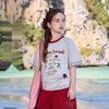 ASK JUNIOR Girls' Color-block Cartoon Short Sleeve T-shirt