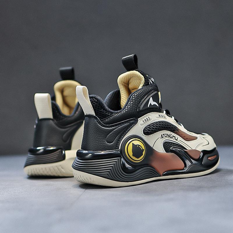 Children's Shoes Autumn New Breathable Leather Sneakers Medium and Large Boys Boys Rotating Buckle Soft Sole Non-slip Basketball Shoes