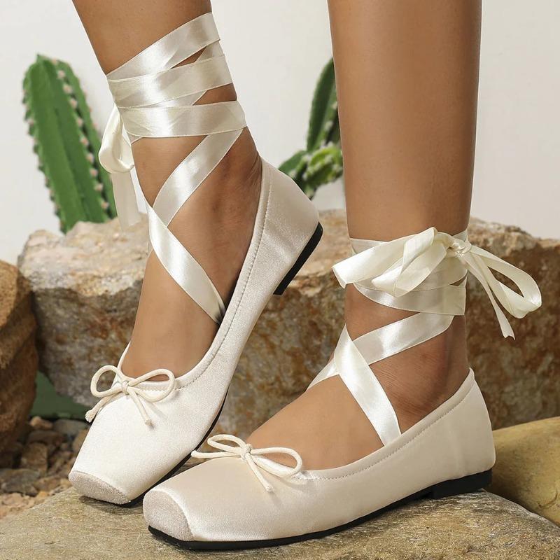 Fashion Silk Sweet Women's Ankle Strap Ballet Shoes Bowknot Ladies Shoes for Women Leisure  Mary Janes Flats