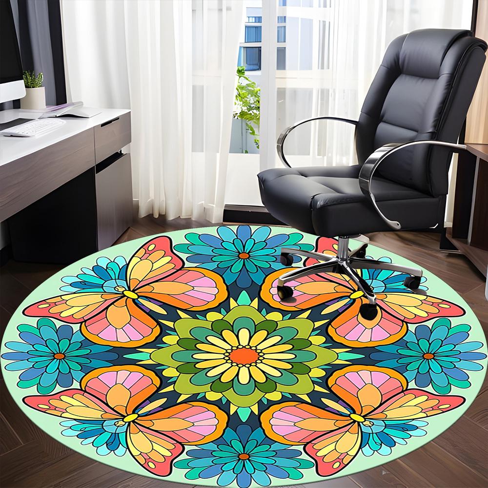 1pc Butterfly Flowers Office Round Area Rug, Under Office Chairs Bedroom Living Room Home Decor, Room Deco