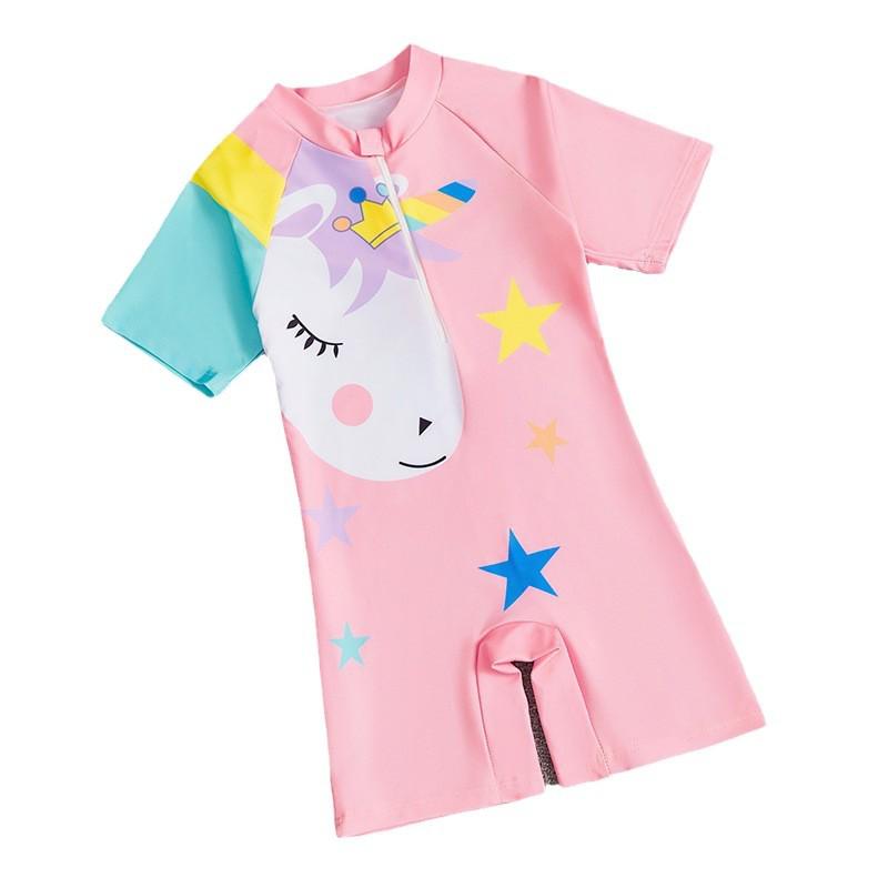 2025 Summer New Kids' Cartoon Swimsuit: Girls' One-Piece or Boys' Short-Sleeved Suit