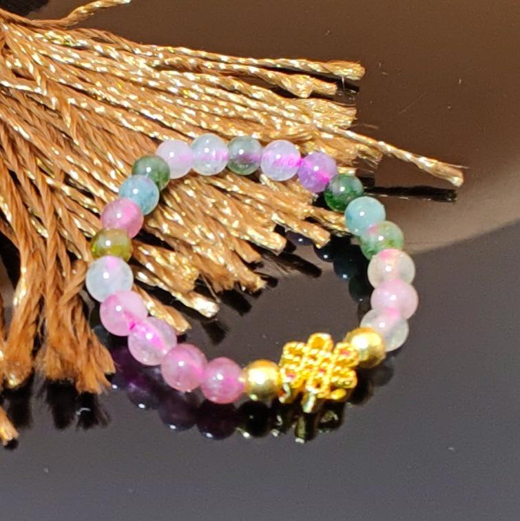 Natural Crystal Tourmaline Cat Paw Lucky Ring with Elastic Beaded Band