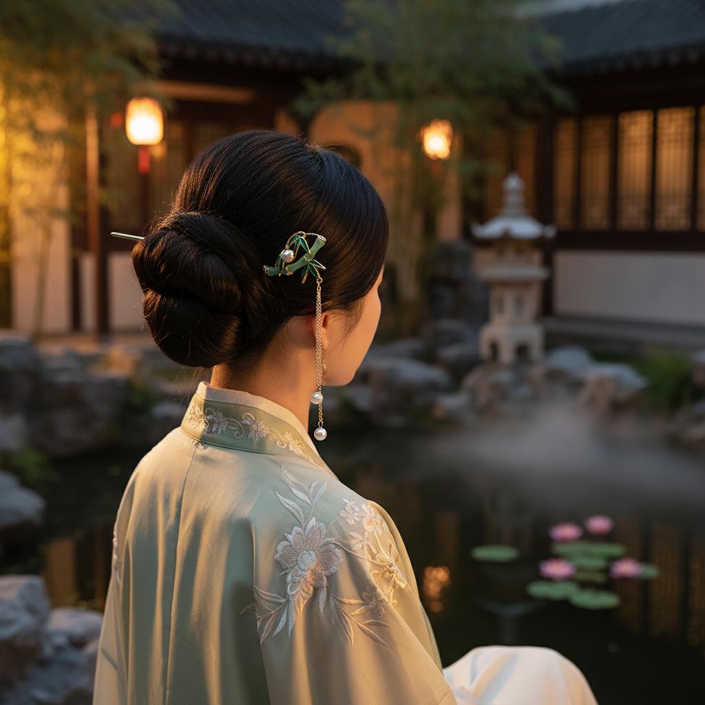 Chinese Style Bamboo Knot Tassel Hairpin For Elegant Hairstyles And Traditional Outfits Gold зелёный