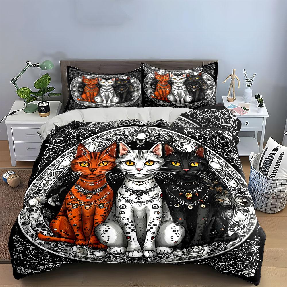 Mystical Cats Gothic Design Bedding Duvet Cover Set (1*Duvet Cover 2*Pillowcases, without duvet insert)