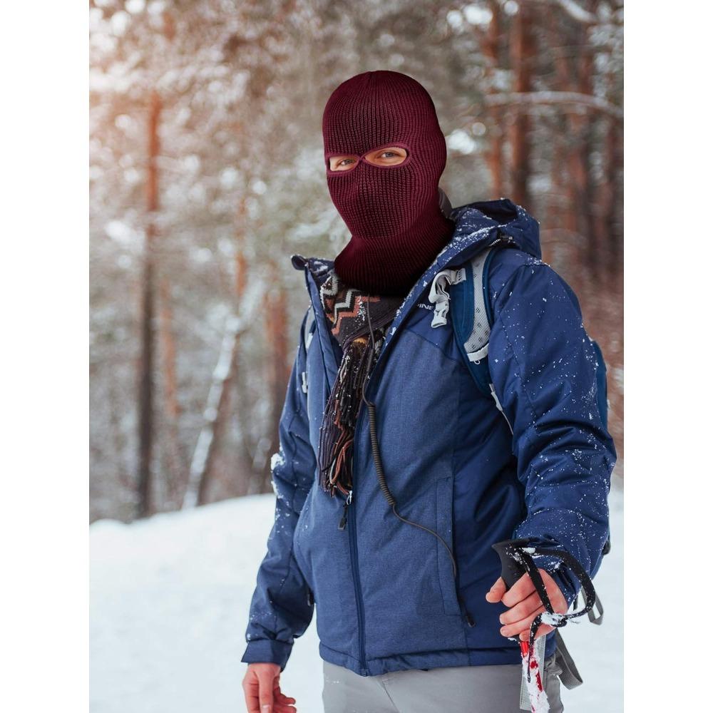 3-Hole Knitted Full Face Cover Ski Mask, Adult Winter Balaclava Warm Knit Full Face Mask for Outdoor Sports