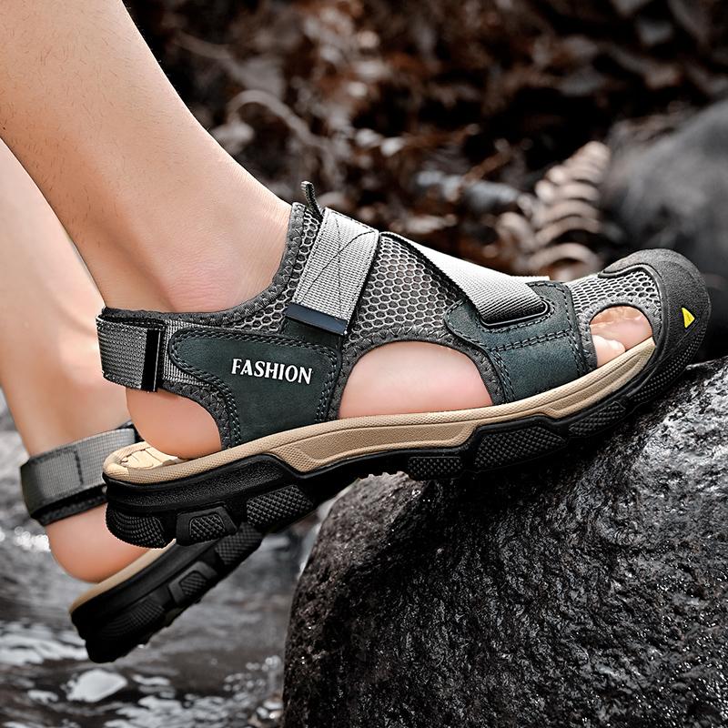 Fashion 2024 Summer New Mens Sandals Mesh Deck Lightweight Beach Sandals Fisherman Shoes for Men Outdoor Wading Quick Drying Mesh Shoes