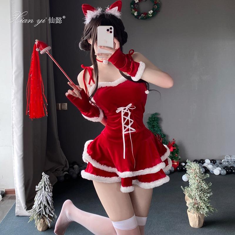 Sexy Lingerie Pure Lust Velvet Christmas Dress Sexy Miniskirt Passion Free New Suit