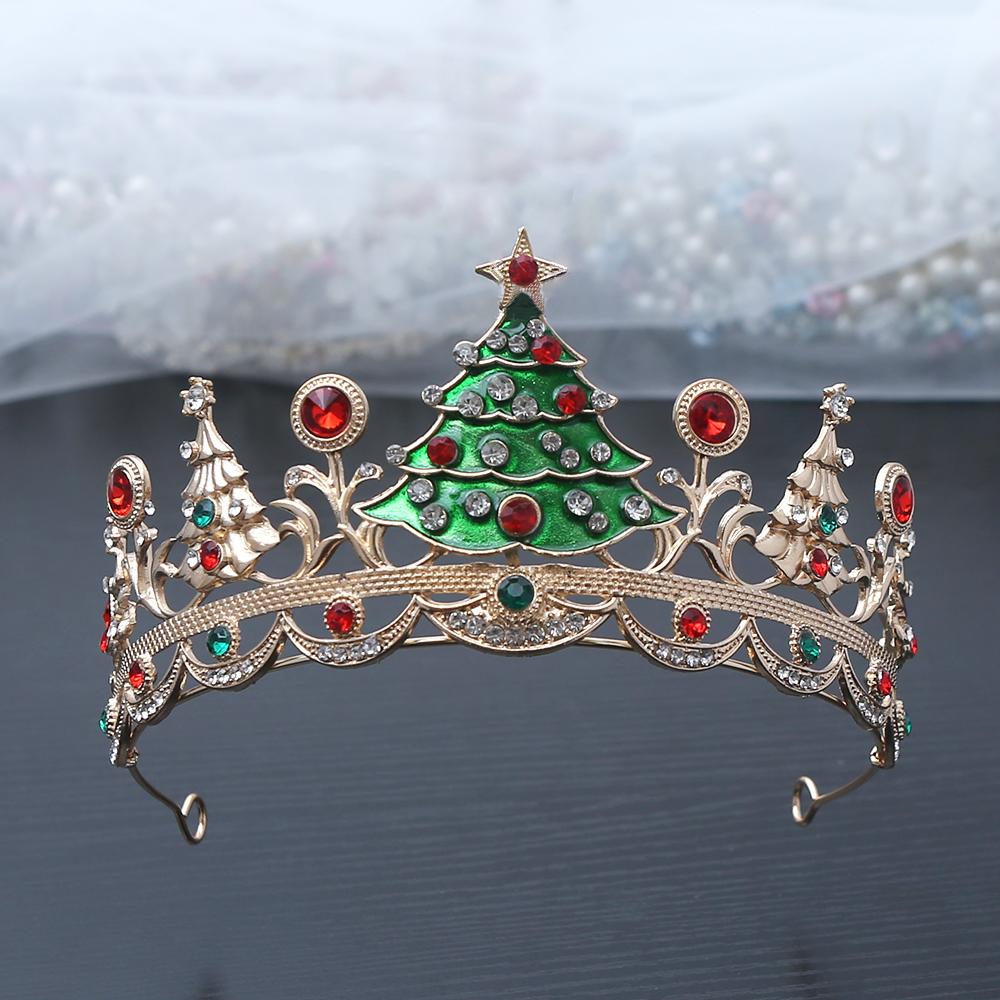 

1pc Fashion Festive Christmas Tree Hair Crown Toned Rhinestones Whimsical Holiday Design Perfect Christmas Parties Royal золотистий