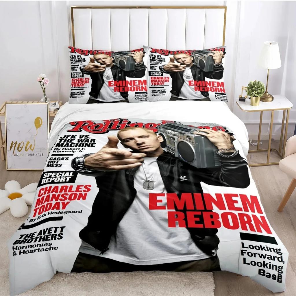 Hiphop Rapper Eminem Sängkläder Set Eminem Hip-hop Sångare Tryck Påslakan Set Mode Sovrumsinredning Barnpresent