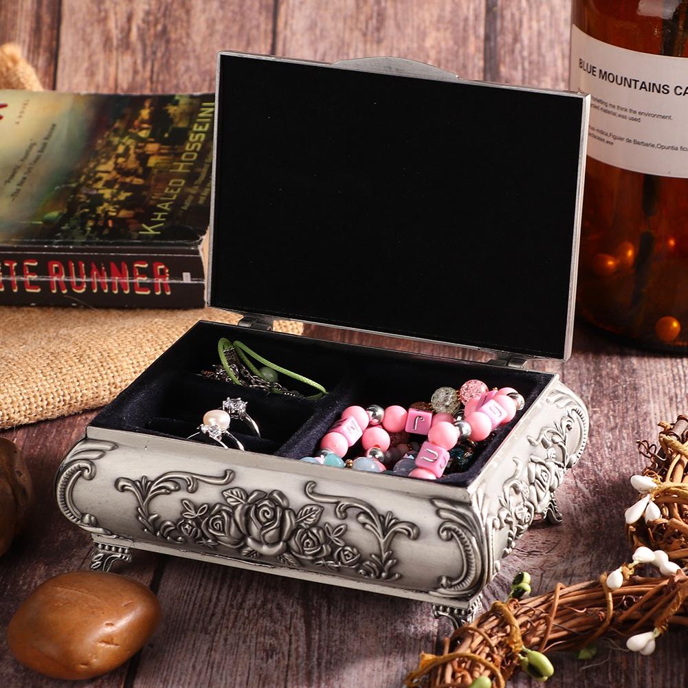 Retro Zinklegierung Metall Stereoskopisch Rose Geschnitzt Schmuckschatulle Ring Ohrring Schatulle (12.5*9.5*5.5)