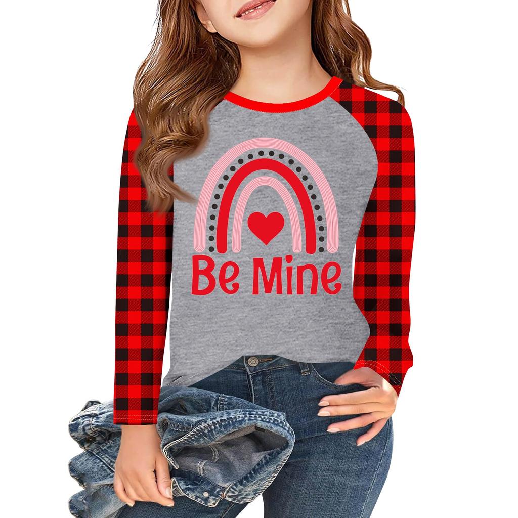 Mädchen Langarm Liebe Valentinstag T-Shirts Kinder Herbst Oberteile Rundhals Basic T-Shirts 5-14J