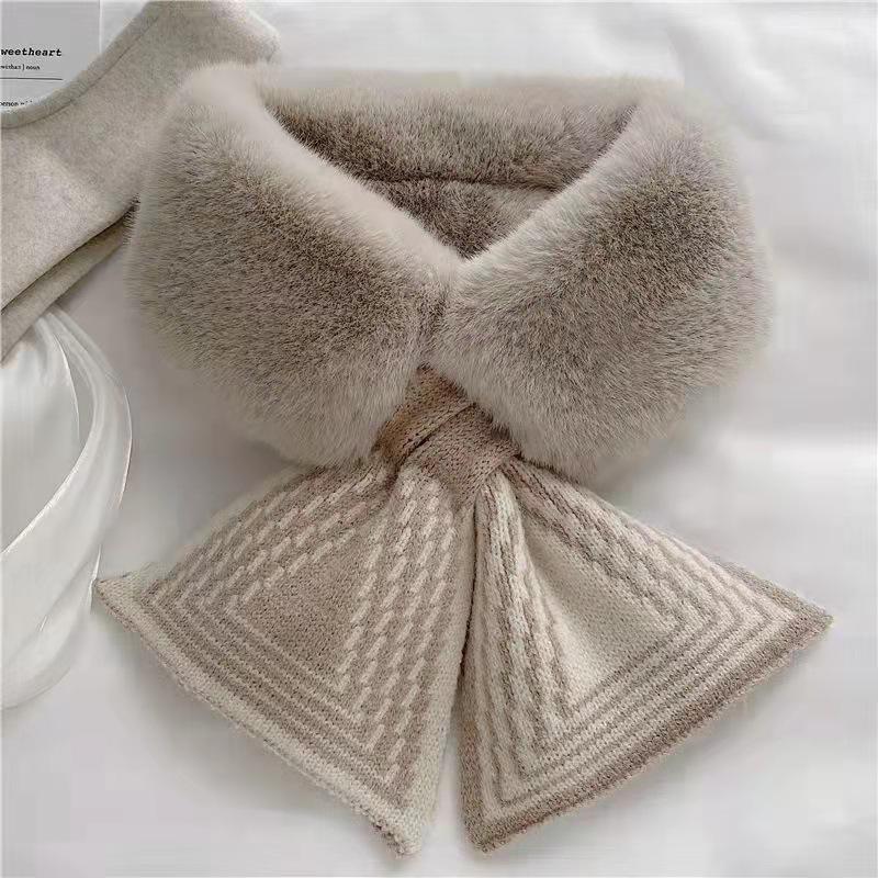 

2025 Women s Korean Style Rabbit Fur Scarf: Cute, Thick, Plush, Trendy, Windproof, and Warm Neck Warmer for Autumn and Winter