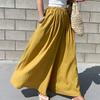 Women Pants Solid Color Side Pockets Temperament Elastic Waist Wide Leg Trousers Streetwear