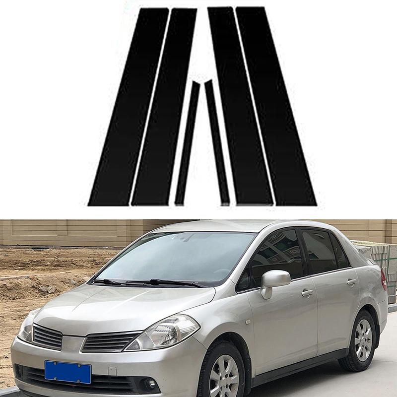 6 Stück Autotür Fenster Säule BC Säule Pfosten Abdeckung Zierleiste PC Material Aufkleber Für Nissan Tiida 4-türige Limousine 2006-2011
