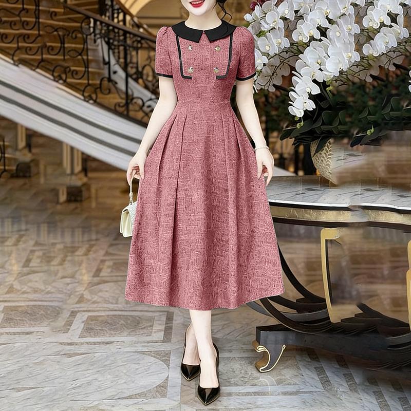 ZANZEA Women Casual Doll Collar Summer Short Sleeve Elegant A-line Dress