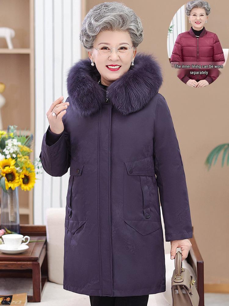 Ny damdunjacka i mellankängd med avtagbart foder: Snygg vinterkappa över knäna för medelålders och äldre