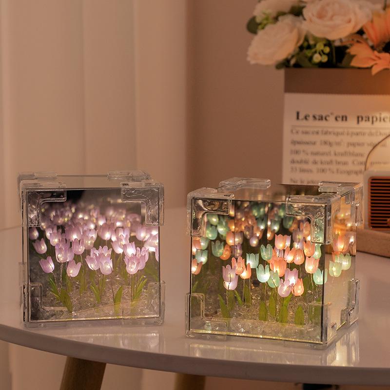 Lampe de Nuit Tulipe Cube Magique DIY Fait Main - Ornement Décoratif pour la Maison & Cadeau de Festival