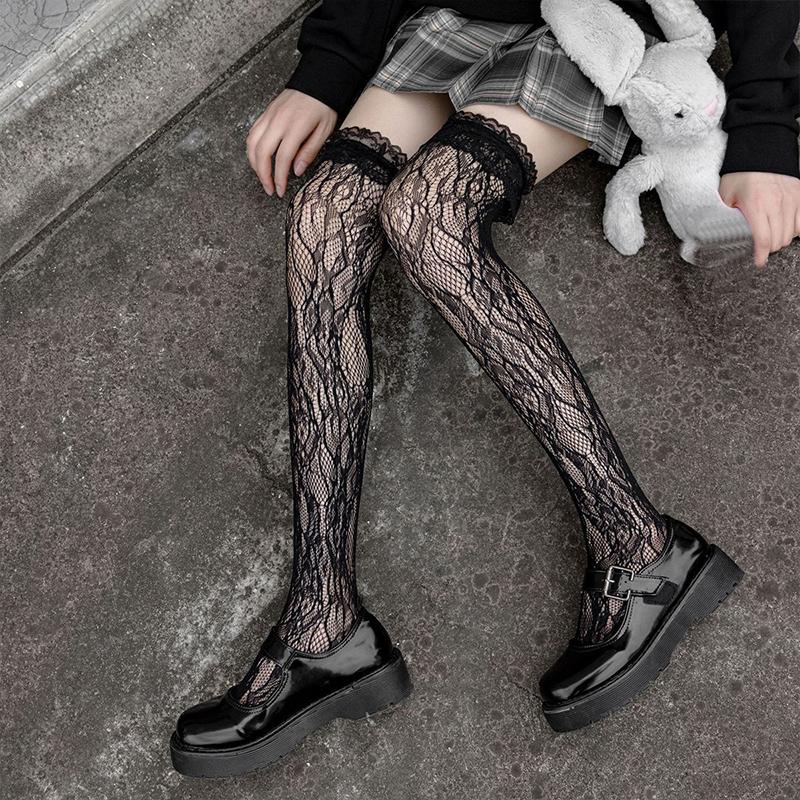 Ballet-Style Bow Over-The-Knee Socks Lace Socks Jk Style Openwork Socks