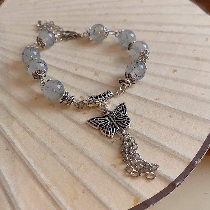 Bow Zircon Crystal Beaded Glass Bracelet New Chinese Retro Bracelet Fashion Versatile High Sense Jewelry Women