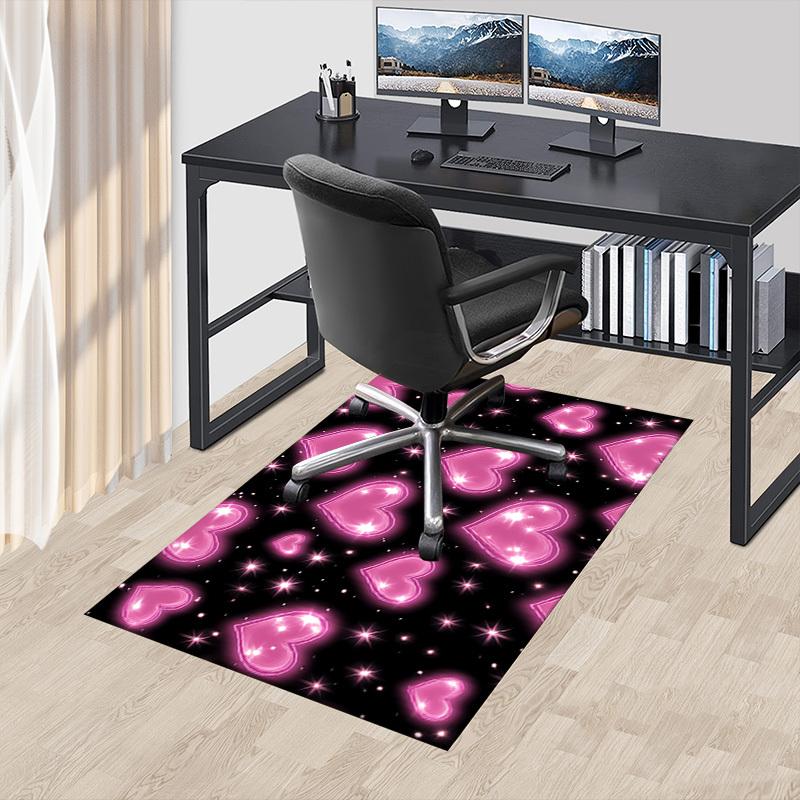 Hearts Stars Crystal Velvet Chair Mat Area Rug - Non-Slip, Floor Mat, Office Desk Chair Rugs, Bedroom Decor.Christmas Gift-1106140