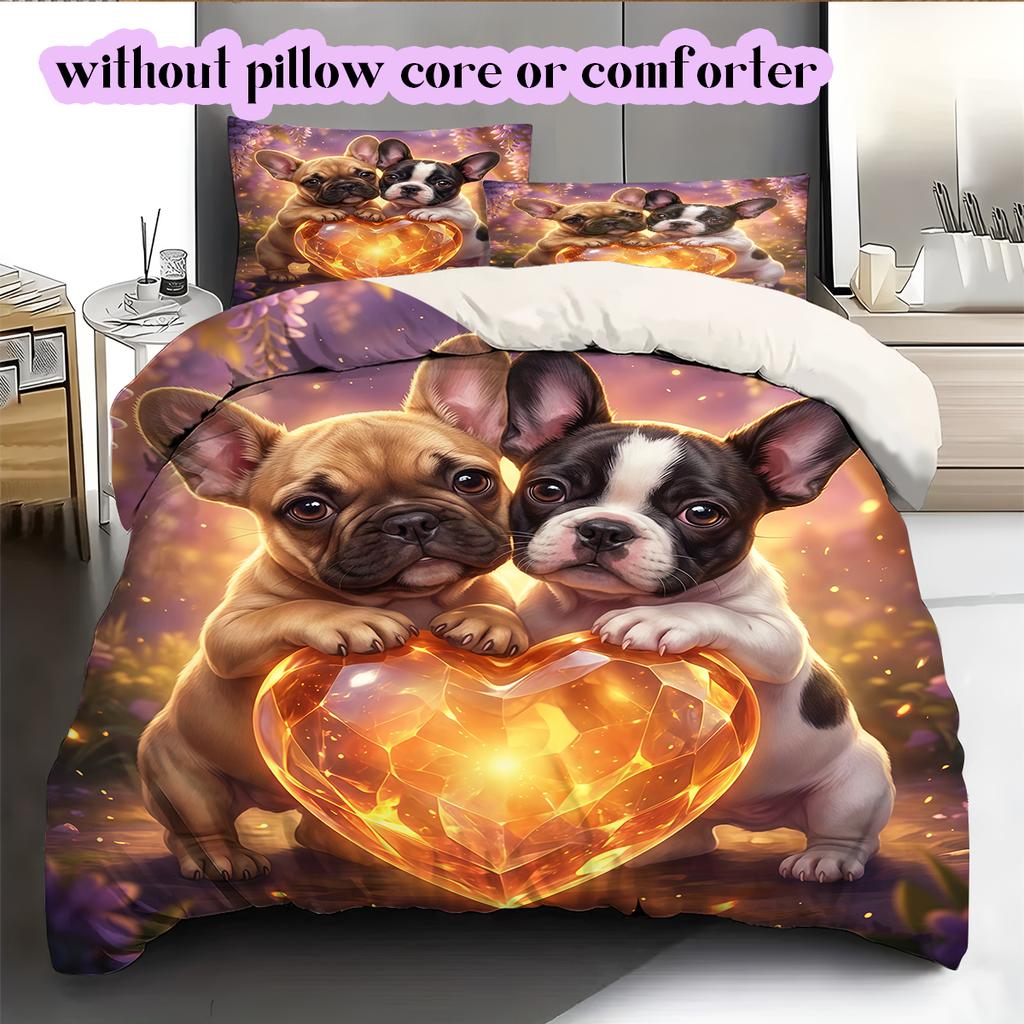 Two animals and lovePattern Bedding Quilt Set Quilt Cover Pillowcase Home Decoration Birthday Gift (1 * duvet cover + 2 * pillowcase, without core)