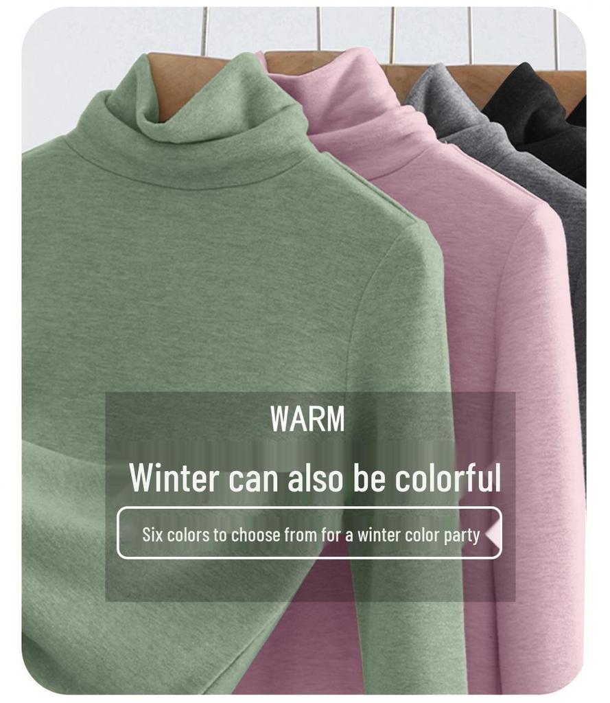 Women's Slimming Plush Collar Long Sleeve Base Layer T-Shirt - Versatile Autumn/Winter Undershirt