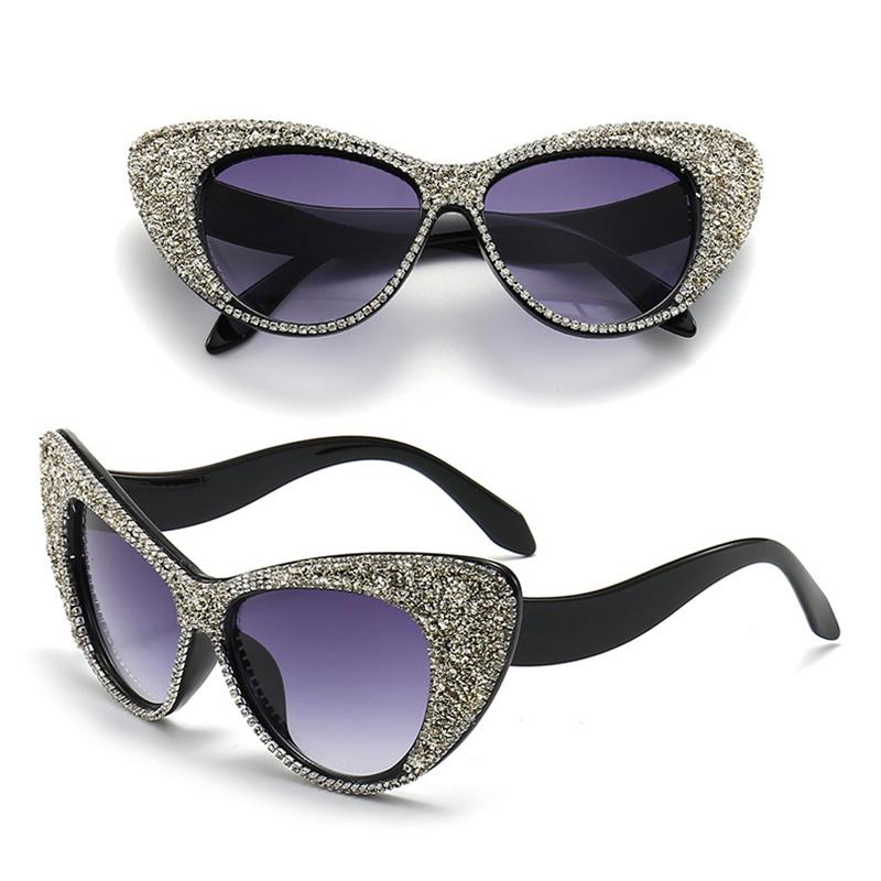High-Quality Vintage Oversized Cat Eye Diamond Cake Sunglasses Women Female Luxury Designer Punk Sun Glasses Trendy Sexy Ladies Shades