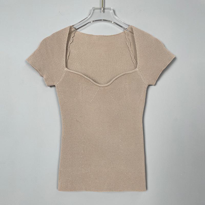 

Женская облегающая трикотажная футболка с глубоким вырезом - шикарный и сексуальный корейский стиль One Size