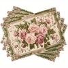 French Luxury Rococo Floral Plant Heat Resistant Washable Table Placemats Kitchen Dining Decor 4 Piece Set