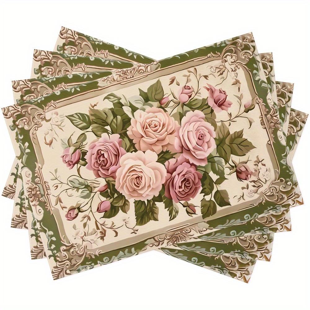 French Luxury Rococo Floral Plant Heat Resistant Washable Table Placemats Kitchen Dining Decor 4 Piece Set