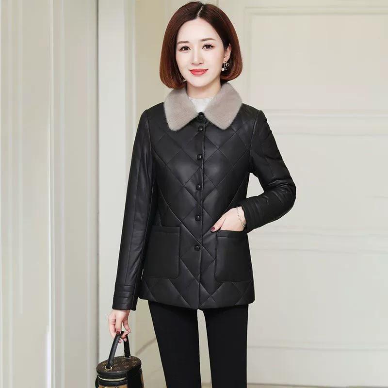 Кожаная куртка, пуховая и хлопковая куртка, женский короткий стиль, новый стиль осени и зимы, толстая и теплая хлопковая куртка, верхняя одежда XXXXXL