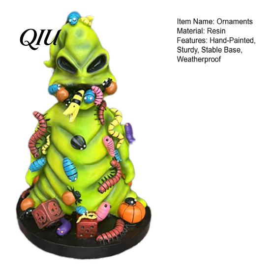 Hand Painted Creature Ornaments Rotting Halloween Figurines, Green Horror Statue with Colorful Worms, Resin Yard Weird Holiday Souvenirs Decor