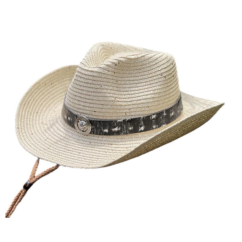 European and American lion head belt sequined straw hat spring and summer Tibetan hat for men and women sun protection shading mountaineering western