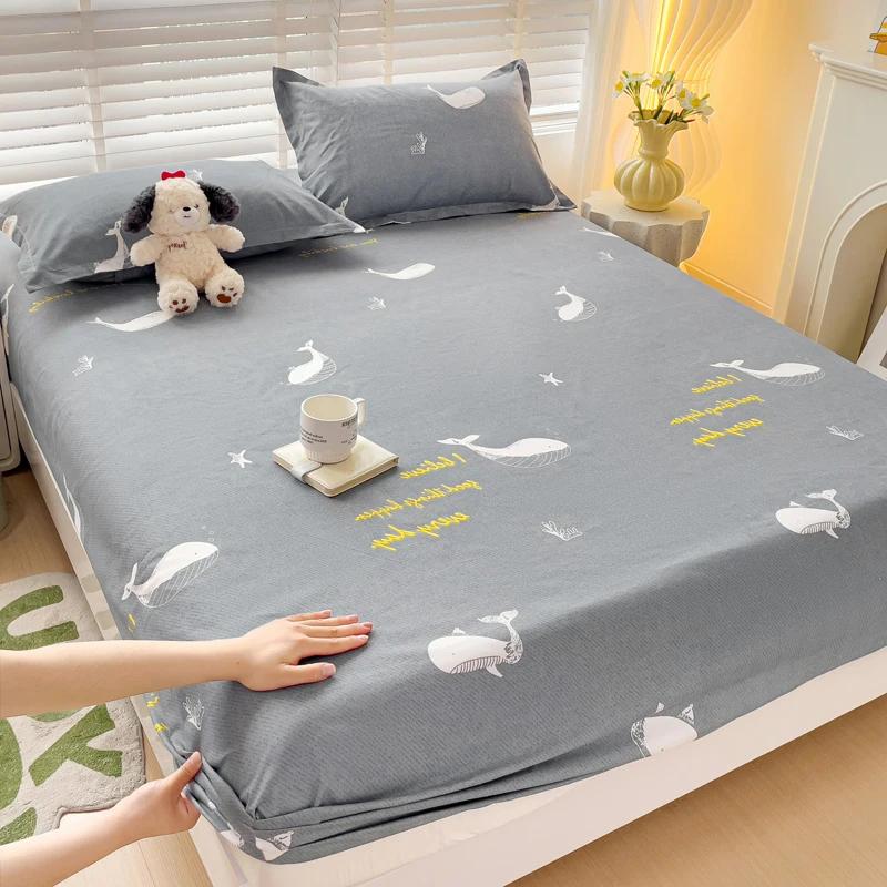 Queen Yatak Çarşaf Takımları Pembe Fiyonk Baskılı Fitted Yatak Çarşafı Kızlar için Tek Çarşaf King Boy Yatak Çarşafları Lastikli