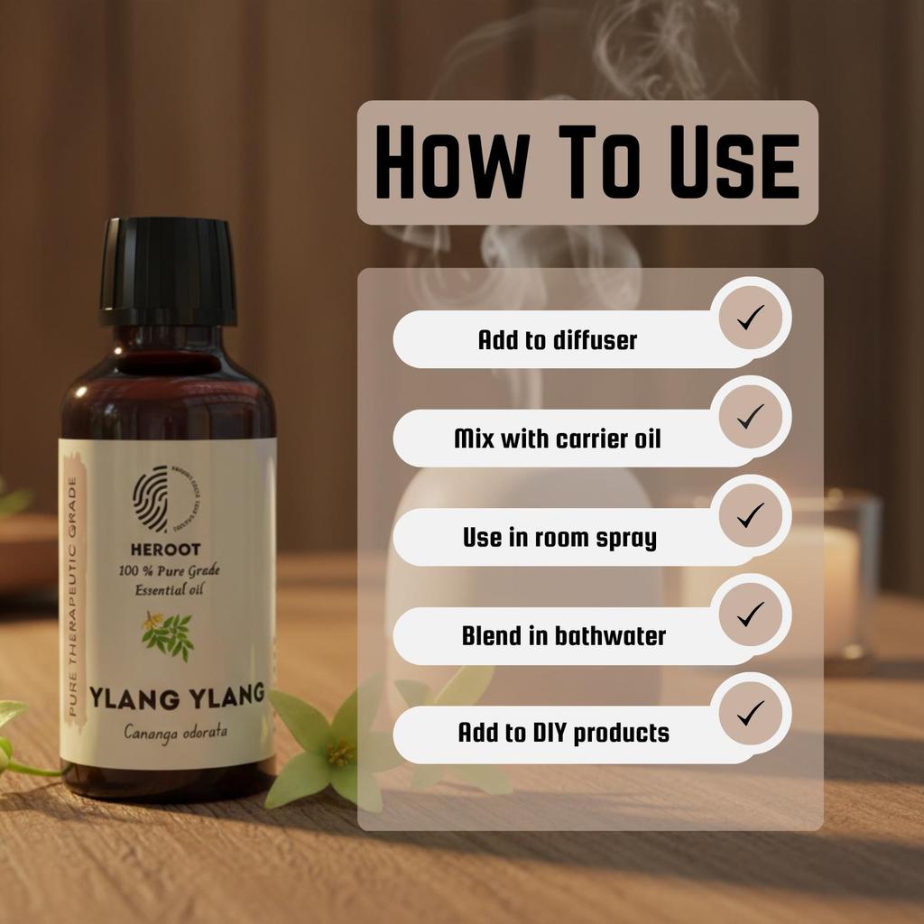 HEROOT Ylang Ylang Essential Oil | Cananga Odorata Essential Oil | Sweet Floral Aromatic Oil