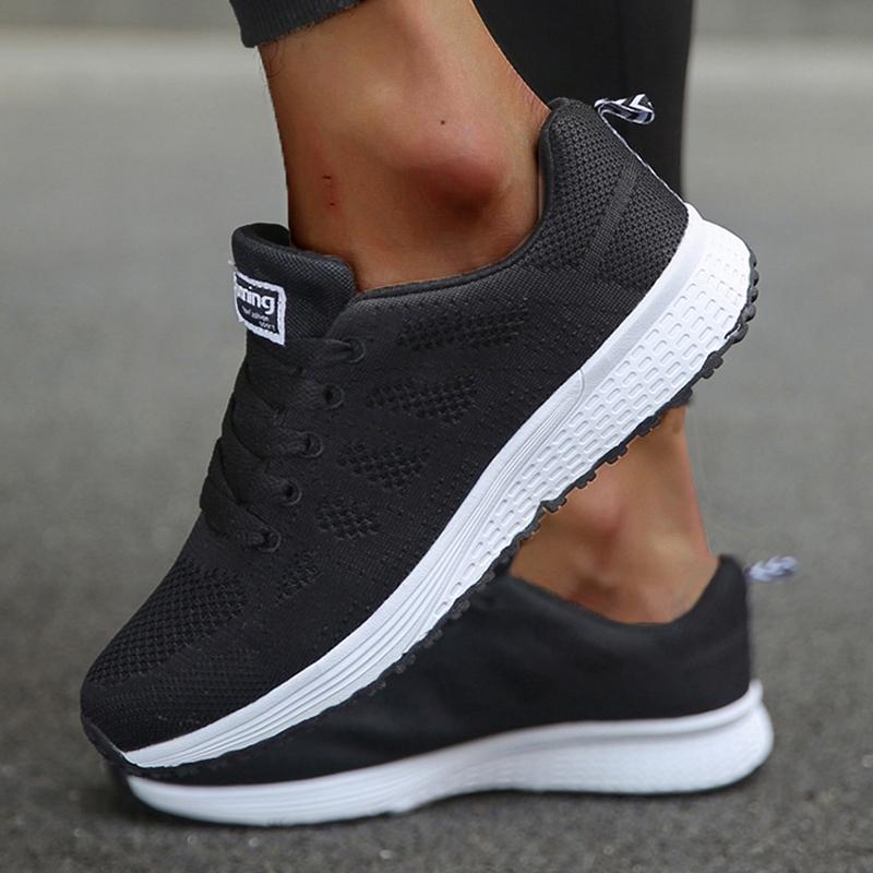 New Fashion Women's Sneakers Breathable Solid Color Soft Women Sneakers Mesh Fabric Lace Up Female Footwear Shoes For Women