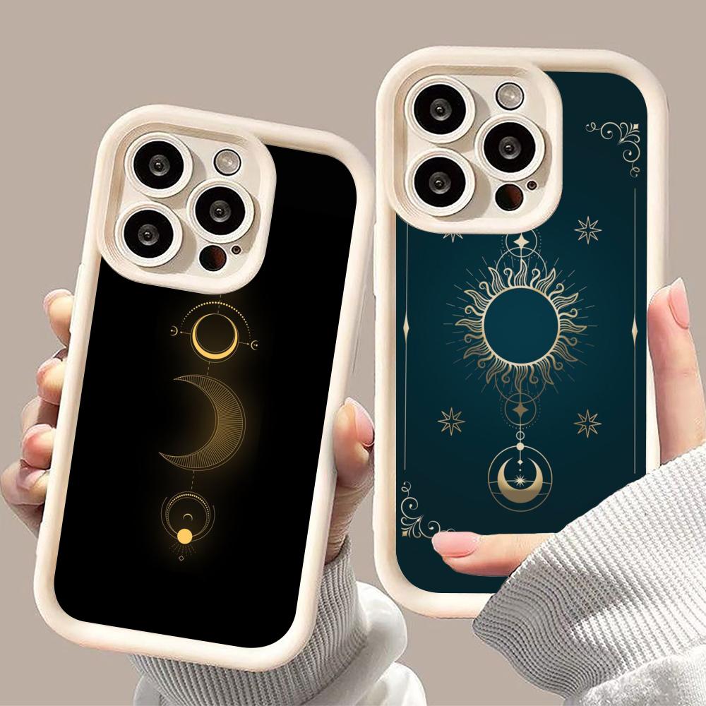 Sun Moon Mobile Cell Phone Case for iPhone 17 16 15 14 13 12 11 Air Pro Max Plus Thicken TPU Colorful Cover Pretty Luxury