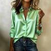 Lente Dames Beige Gestreept Satijnen Lange Mouwen Knopen Blouse