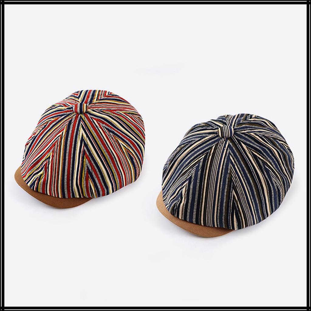 Striped Newsboy Cap Hat Running Outdoor CA742 [White Fang] Men's Women's (Blue)