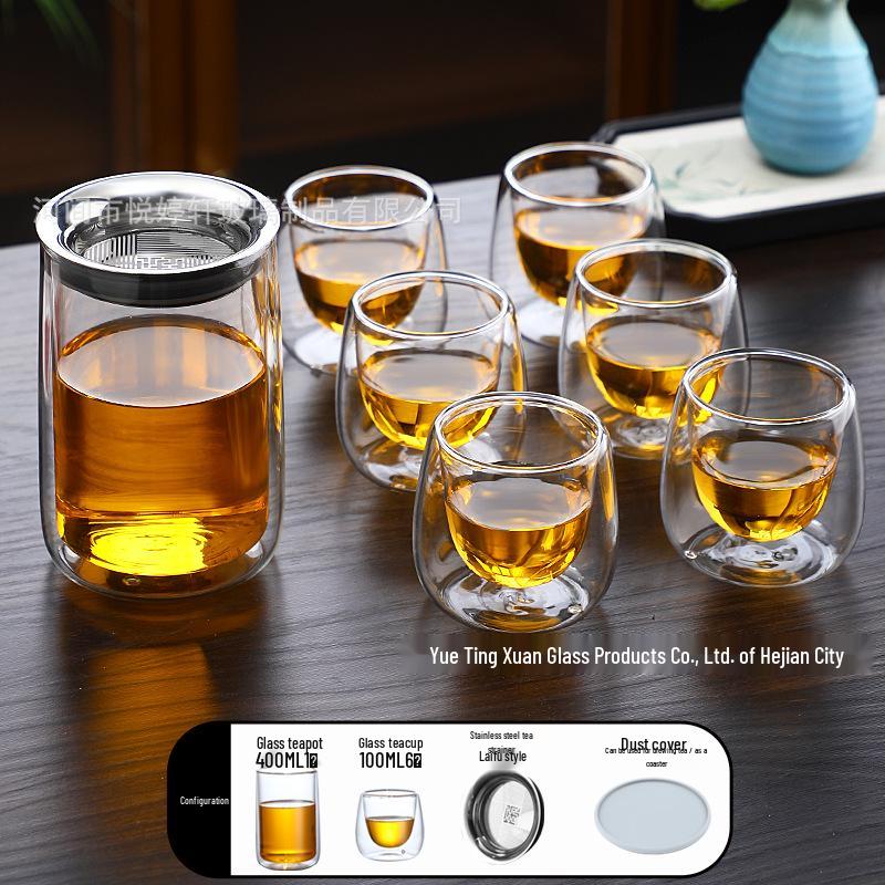 Double-Layer Glass Teapot with Infuser - Anti-Scald, Single-Serve Tea Set for Home or Office
