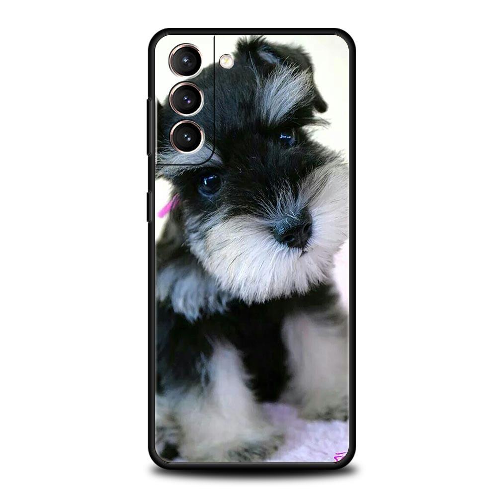 Cartoon Schnauzer Dog Phone Case For Samsung Galaxy S24 S23 S22 S20 Ultra S21 FE 5G S10 S9 Plus S10E S8 Soft Silicone Cover
