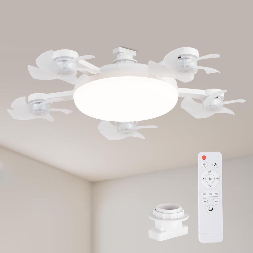 DingChen 2025 Drone-Style Ceiling Fan Light with 5-Blade Fan, Energy-Saving 80W, E26 Base, 6000lm, Stepless Dimming, 3 Color Settings, 3 Airflow