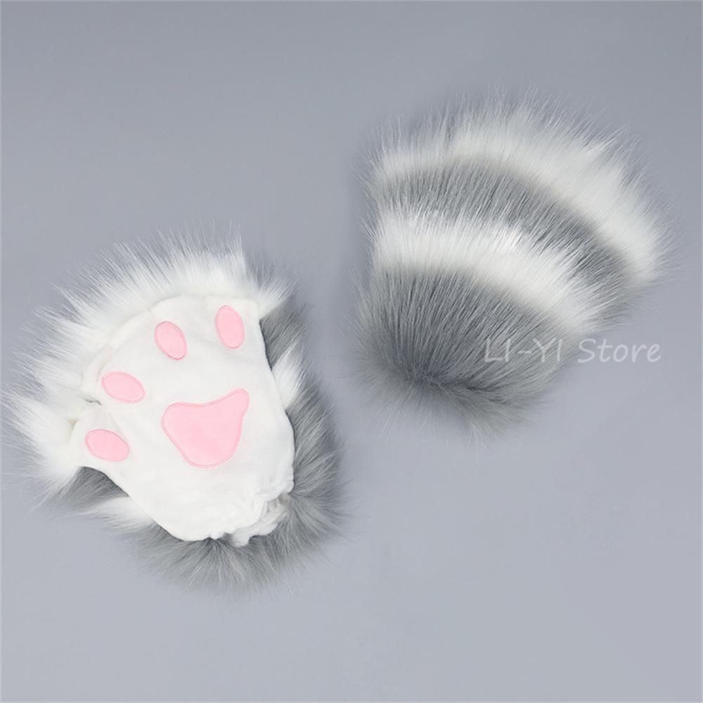 15 Colors Plush Gloves Cute Imitation Claw Cosplay Props Cat Paw Animal Tiger Cow Half Finger Gloves Anime Furry Paw Gloves